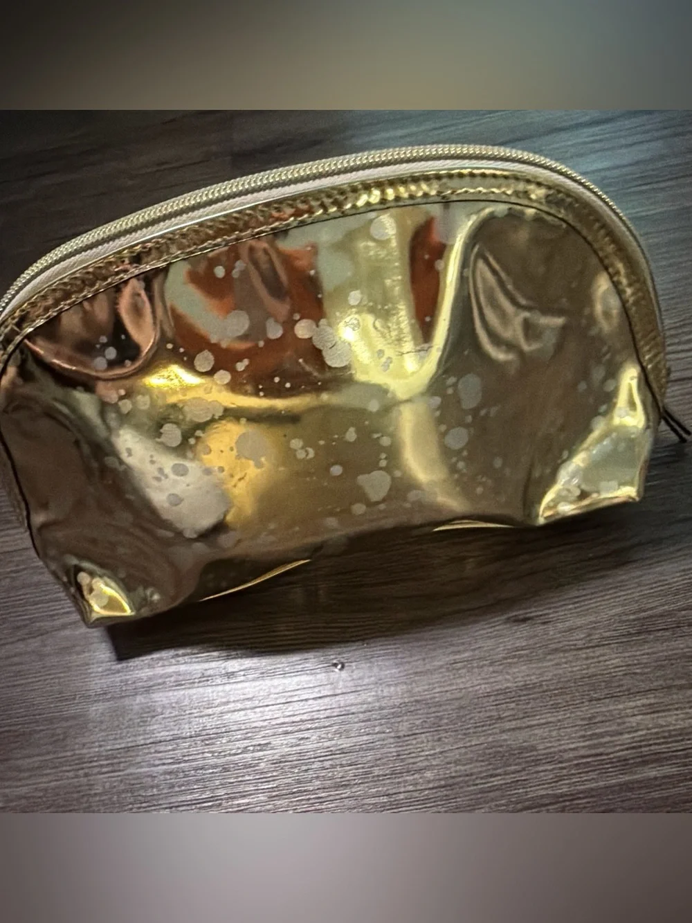 Victoria's Secret Metallic Gold Cosmetic Pouch with Silver Splatter